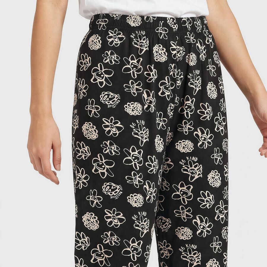 Women's Black Relaxed Fit Printed Harem Pants, काला, large