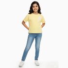 Girls Light Yellow Cotton Round Neck Casual T-Shirt, Yellow, small image number null