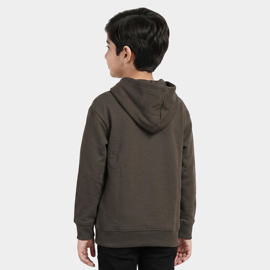 Boys' Charcoal Hoodie Neck Graphic Print Sweatshirt, Charcoal, large