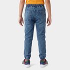 Boys' Blue Jogger Fit Paneled Jogger Jeans, गहरा नीला, small