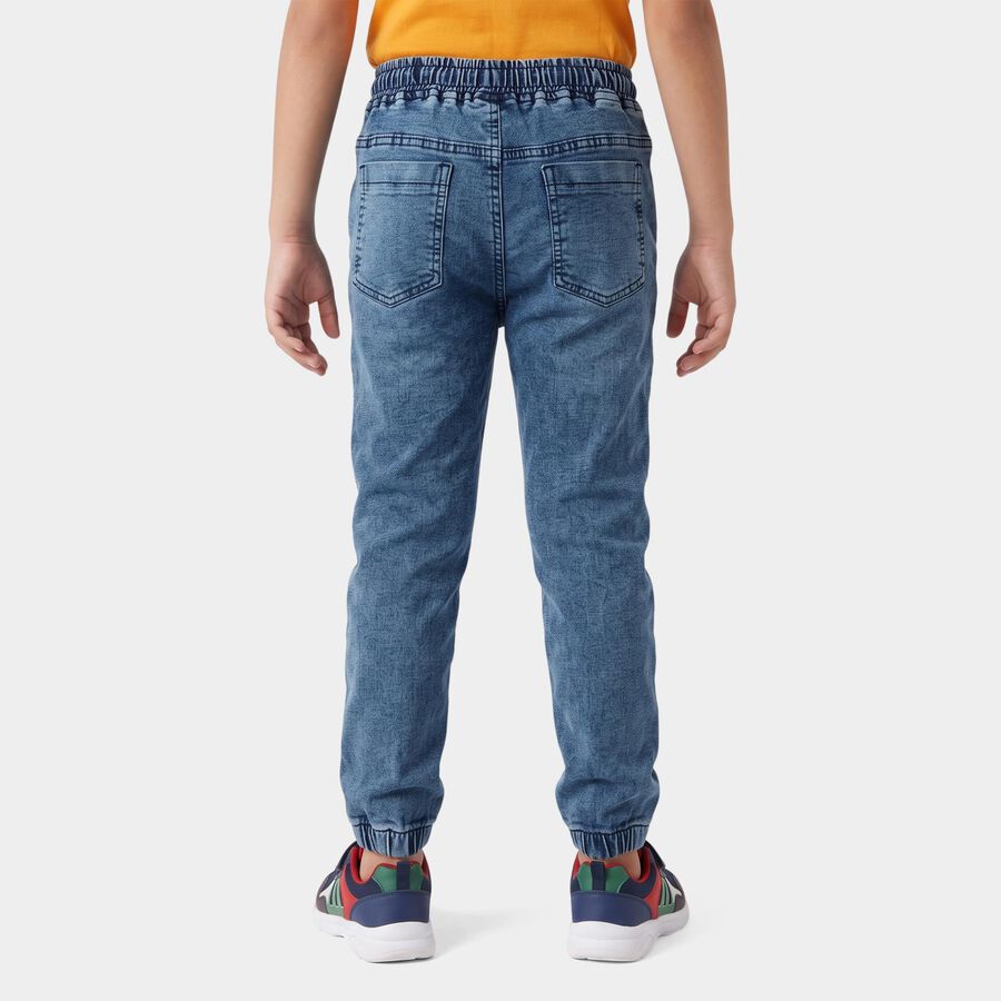 Boys' Blue Jogger Fit Paneled Jogger Jeans, गहरा नीला, large