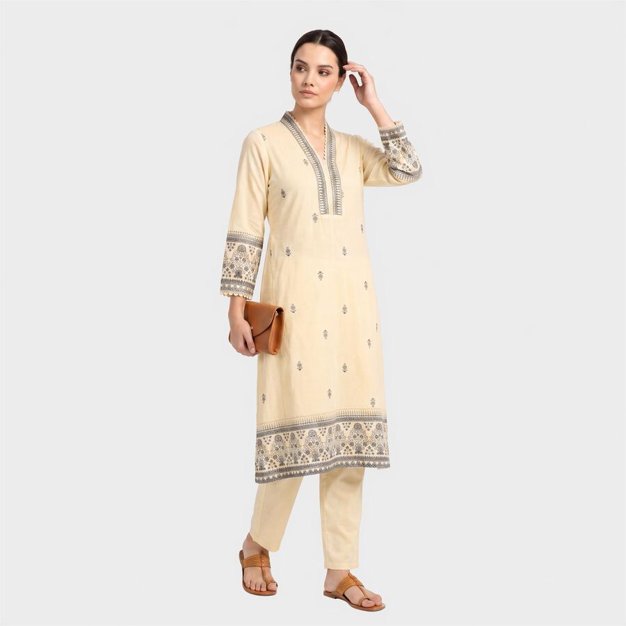 Women's Off White V-Neck Ethnic Set, Off White, large