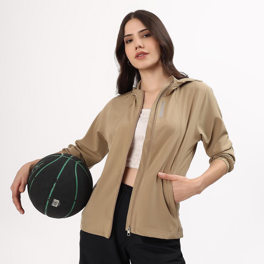 Women's Muted Beige Hooded Casual Jacket, Beige, large image number null