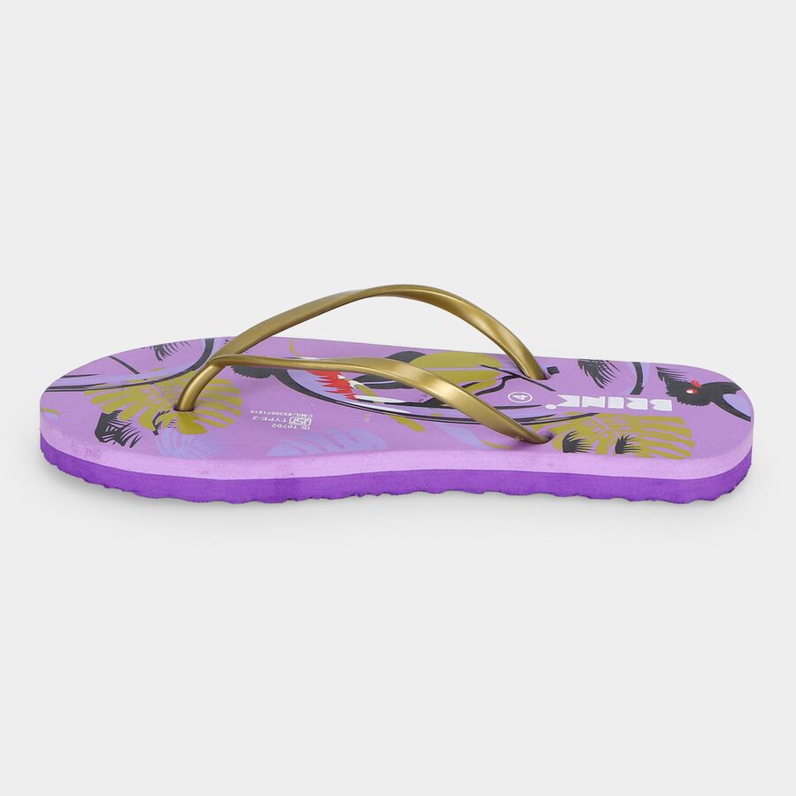 Women's Purple Printed Thong Flip-Flops, Purple, large