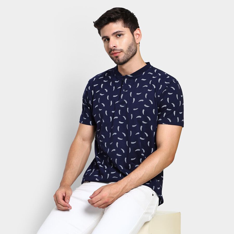Men's Henley Half Sleeves T-Shirt , Navy Blue, large image number null