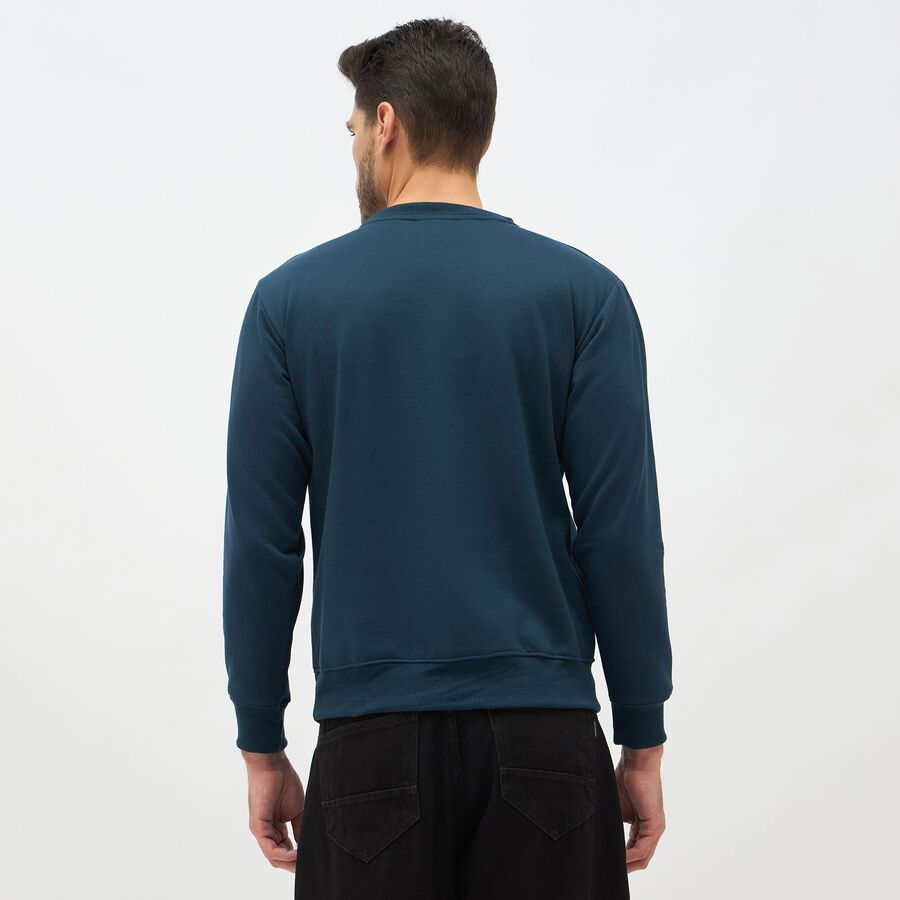 Men's Teal Blue Crew Neck Casual Sweatshirt, टील ब्लू, large image number null