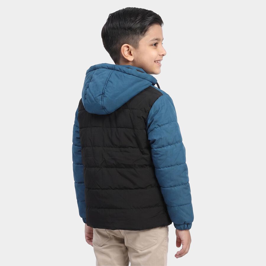 Boys Blue Hooded Puffer Jacket, Teal Blue, large