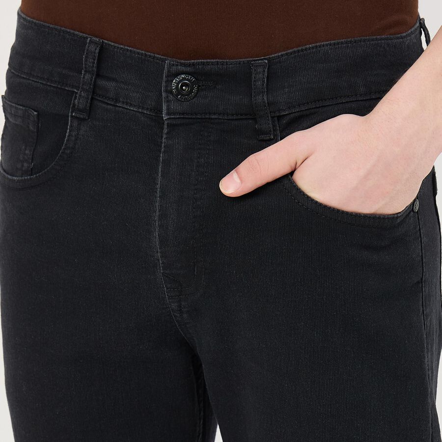 Men's Slim Fit Jeans, काला, large
