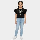Girls' Jet Black Round Neck Casual T-Shirt, Black, small
