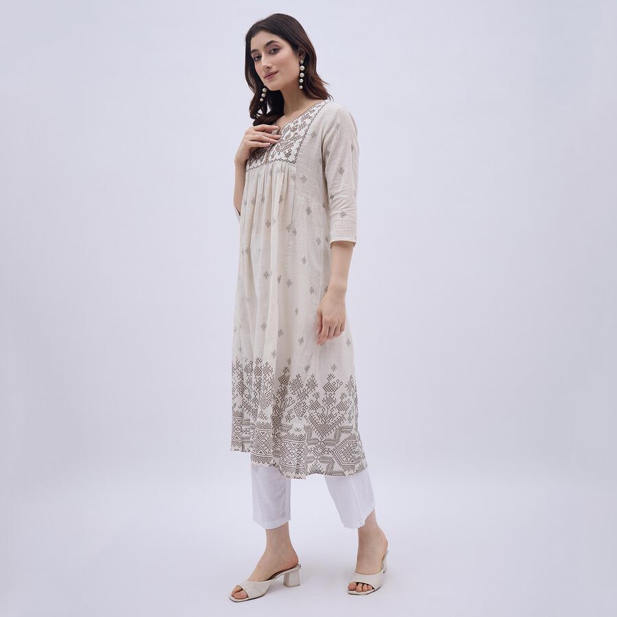 Ladies' 100% Cotton Kurta, Off White, large image number null