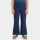 Girls' Navy Blue Flared Fit Frayed Hem Jeans, Dark Blue, small