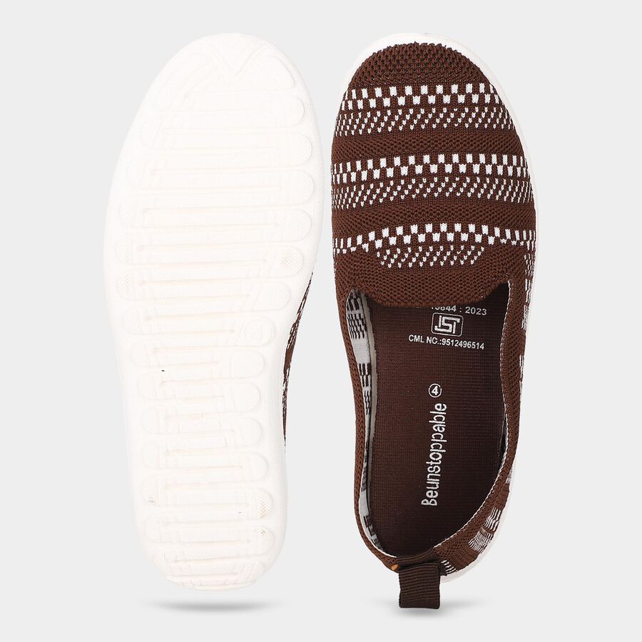 Women's Brown Geometric Slip-On Casual Shoes, भूरा, large