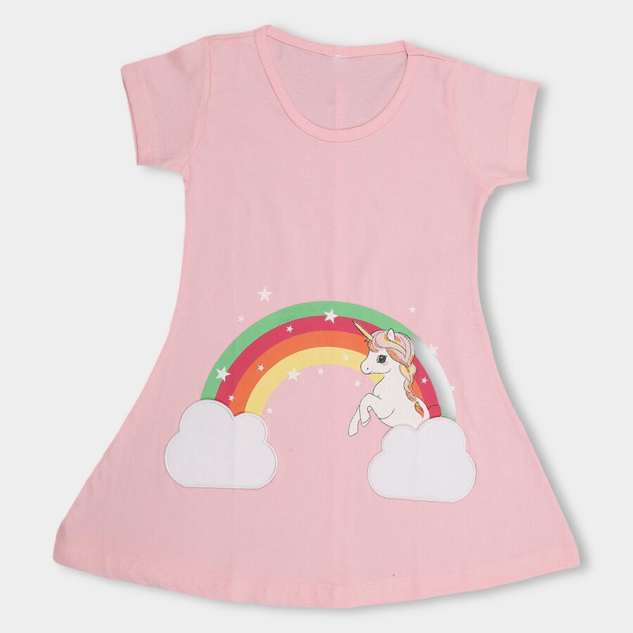 Girls' 100% Cotton Frock, हल्का गुलाबी, large