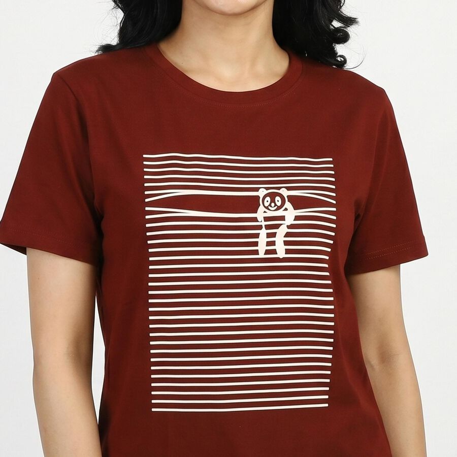 Women's Red Round Neck Casual T-Shirt, Rust, large