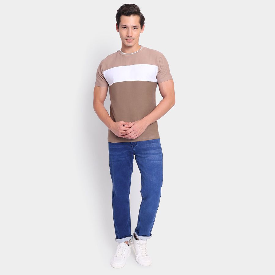 Men's100% Cotton Round Neck Half Sleeves T-Shirt, भूरा, large image number null