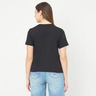 Women's Jet Black Cotton Round Neck Casual T-Shirt, Black, small