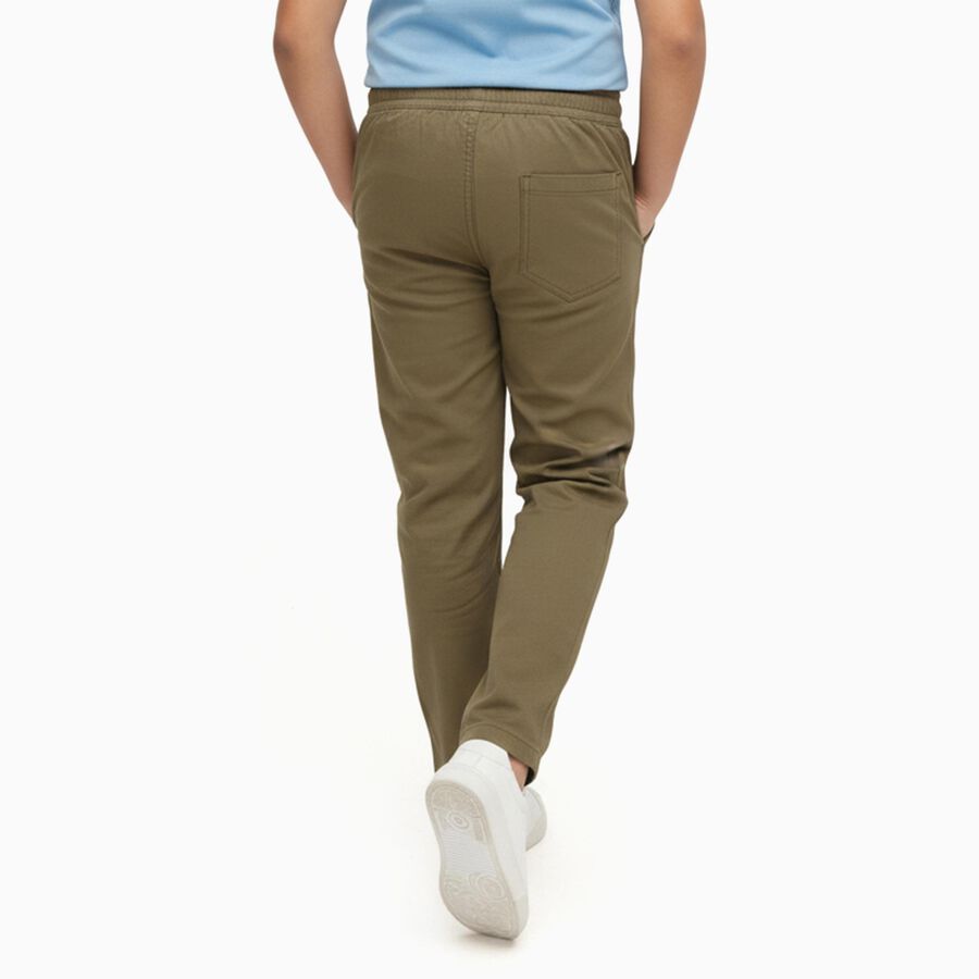 Boys Olive Green Regular Fit Drawstring Trousers, Olive, large image number null