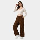 Women's Brown Wide Leg Drawstring Waist Jeans, भूरा, small