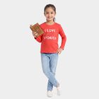 Girls' Coral Round Neck Regular Top, Coral, small