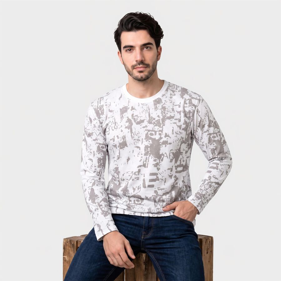 Men's White Crew Neck Regular T-Shirt, White, large