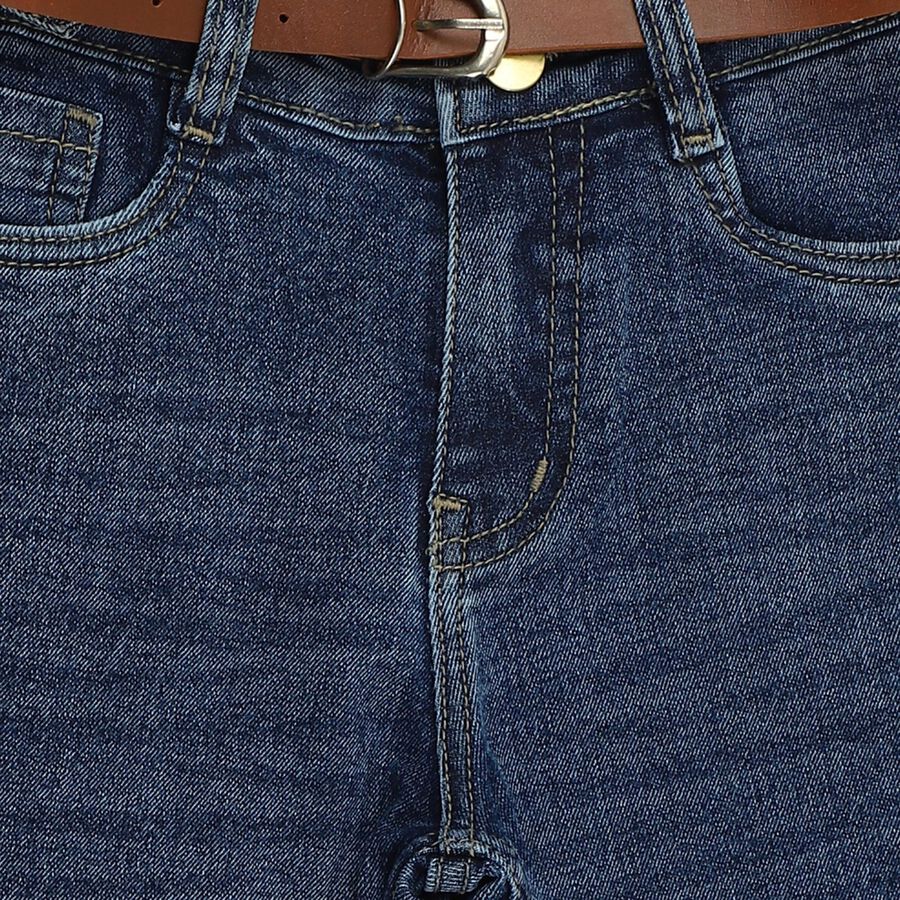 Girls' Dark Indigo Blue Flared Fit Jeans, हल्का नीला, large