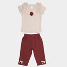 Girls Cream Ruffle Top and Maroon Capri Set, ऑफ व्हाइट, small image number null