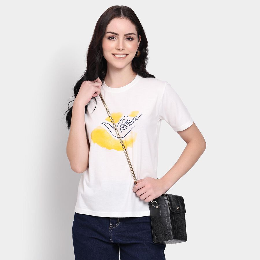 Ladies' Round Neck T-Shirt, सफ़ेद, large