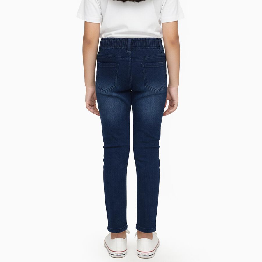 Girls Dark Indigo Slim Fit Embroidered Jeans, मध्यम नीला, large image number null