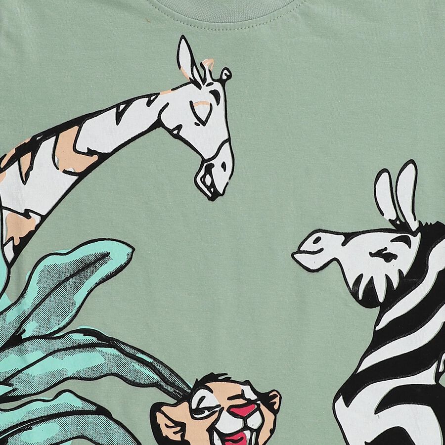 Boys Light Sage Green Cotton Round Neck Casual T-Shirt, Light Green, large image number null