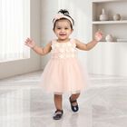 Infants' Light Pink Embellished Fit and Flare Frock, हल्का गुलाबी, small