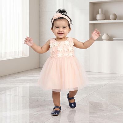 Infants' Light Pink Embellished Fit and Flare Frock