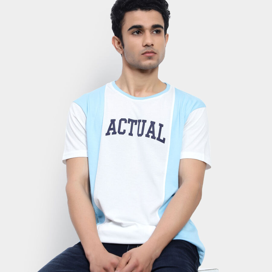 Cut & Sew Round Neck T-Shirt, White, large image number null