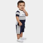 Infants' Navy Cotton Round Neck Colorblock Baba Suit, Navy Blue, small