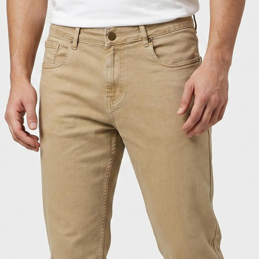 Men's Khaki Straight Fit Solid Jeans, Khaki, large