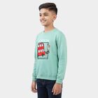 Boys' Mint Green Crew Neck Graphic Print Sweatshirt, Dark Green, small