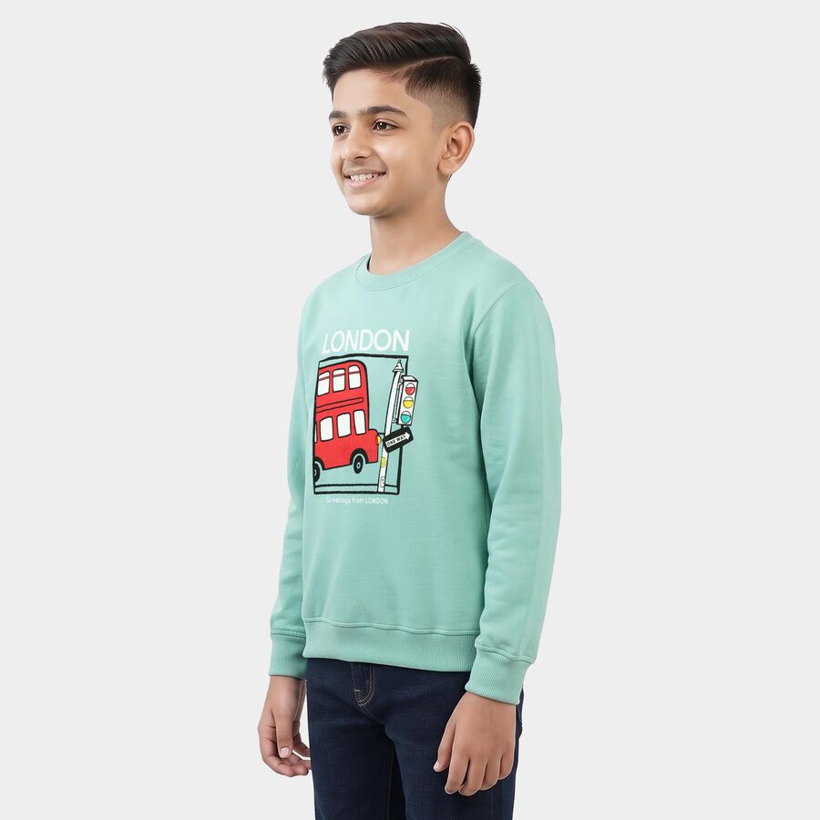 Boys' Mint Green Crew Neck Graphic Print Sweatshirt, Dark Green, large