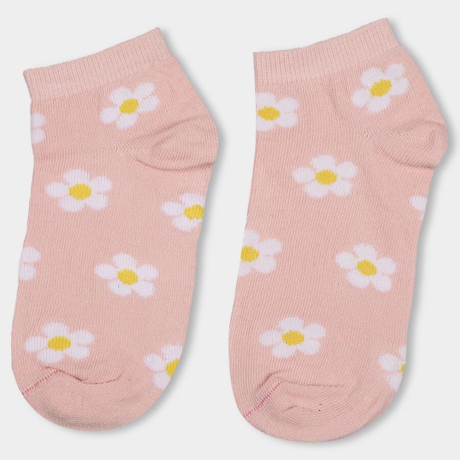 Women's White and Pink Printed Ankle Socks, गुलाबी, large image number null