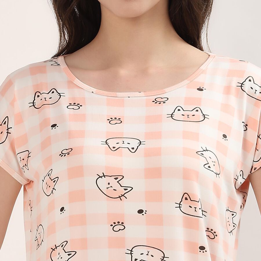 Women's Peach V-Neck Minimalist Nighty, Peach, large