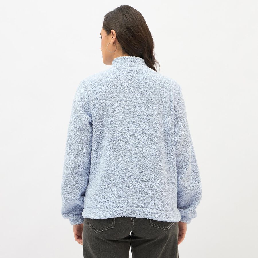 Women's Light Powder Blue High Neck Casual Sweatshirt, हल्का नीला, large image number null