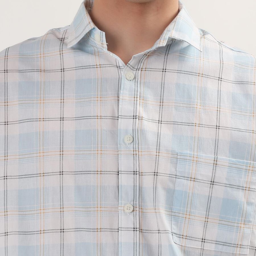 Men's Light Blue Cotton Spread Collar Casual Shirt, Light Blue, large