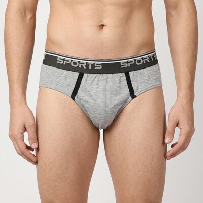 Men's Grey Regular Fit Sports Waistband Briefs