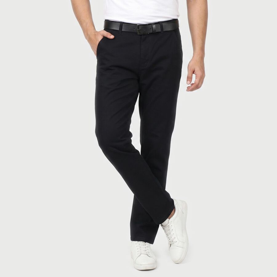 Men's Slim Fit Casual Trousers, नेवी ब्लू, large