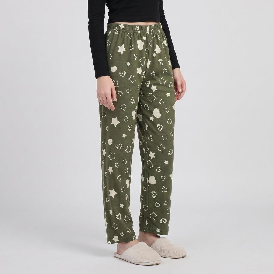 Women's Olive Green Straight Fit Heart and Star Printed Pyjama, Olive, large