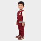 Boys' Red Round Neck Varsity Appliqu&eacute; Baba Suit, Red, small