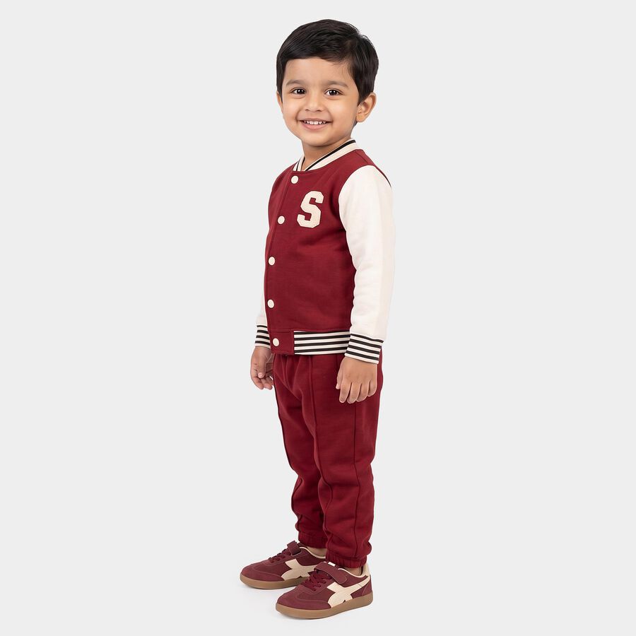 Boys' Red Round Neck Varsity Appliqu&eacute; Baba Suit, Red, large