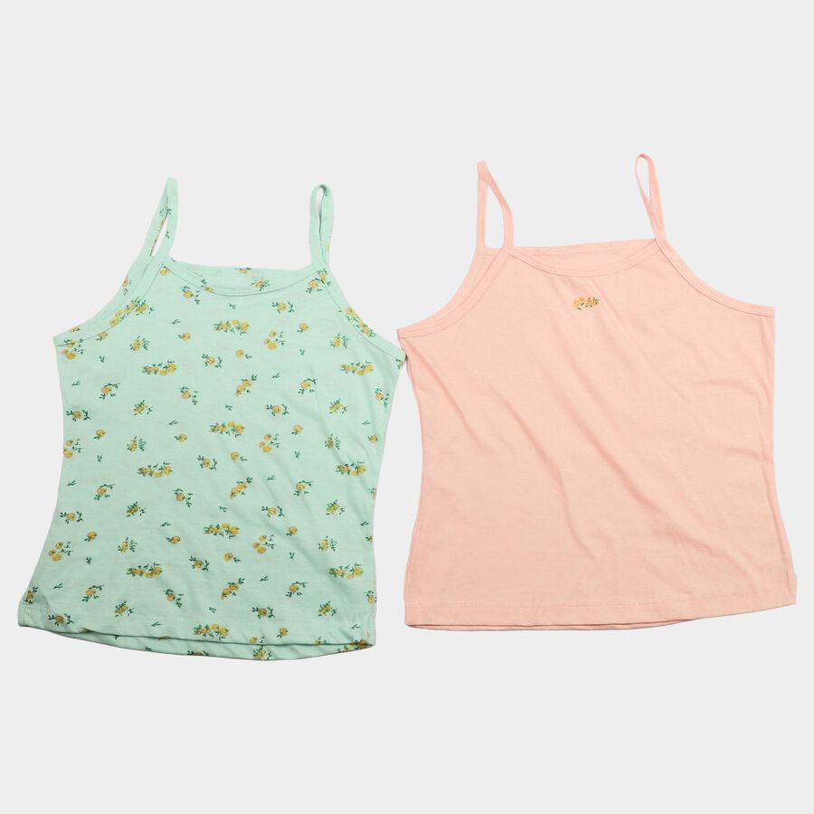 Girls' Mint Green Cotton Round Neck Sleeveless Vest, हल्का हरा, large