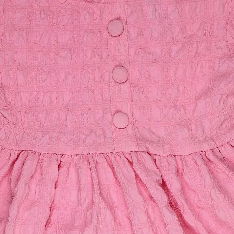 Girls' Pink Round Neck Sleeveless Fit and Flare Dress, Light Pink, large