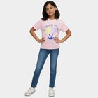 Girls White Cotton Round Neck Casual T-Shirt, White, small