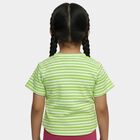 Girls Green Crew Neck Striped T-Shirt, हल्का हरा, small