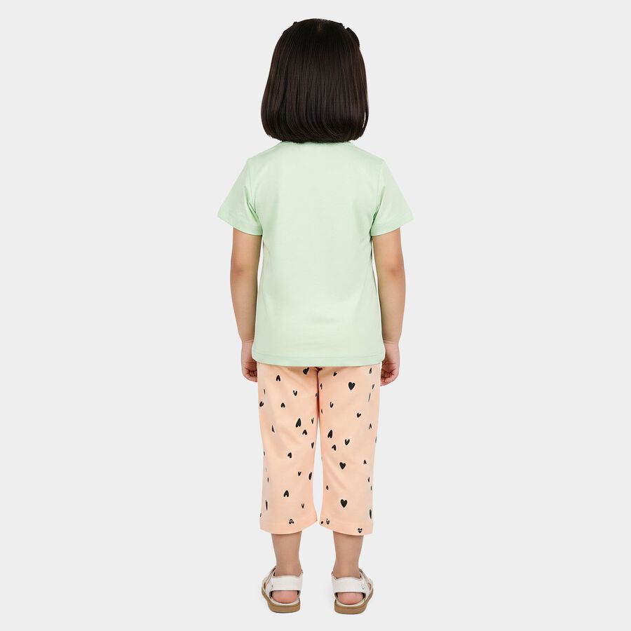 Girls Mint Green Round Neck T-Shirt Set Upper and Bottom Set, Light Green, large